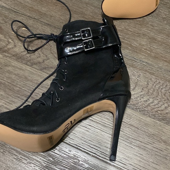 NWT BURJU Under The Influence Open Toe Lace Up Buckle Ankle Boots | Black | 13 - Picture 5 of 9